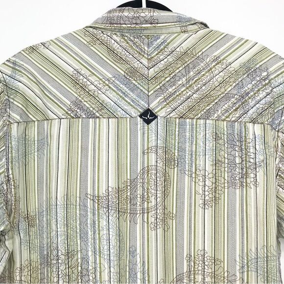 Prana Slim Fit Button Down Short Sleeve Paisley Stripe Print Shirt - Picture 9 of 15